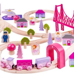 Fairy-Town-Train-Set-Bigjigs-treno-rosa-fate-dettaglio-bambina-trenino